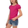 thumbnail image 4 of Roncen Girls Puff Short Sleeve Shirts Summer Ribbed Knit Crewneck T Shirt Tops Tee Blouse, 4 of 9
