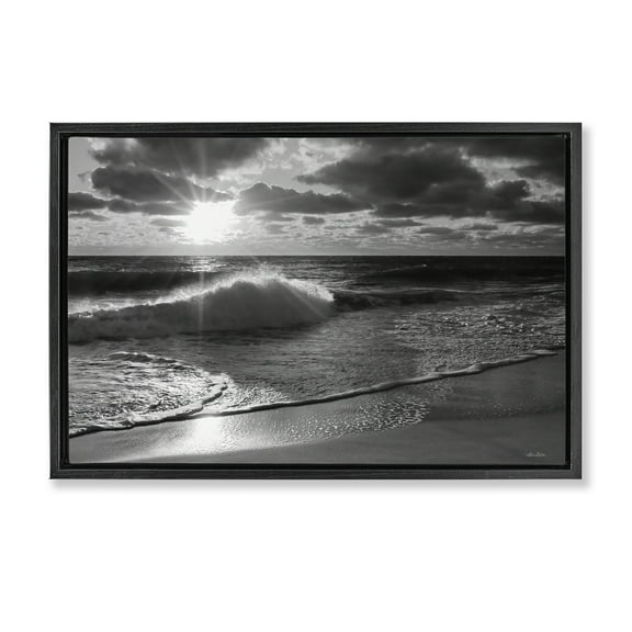Stupell Industries Sunset Crashing Wave Landscape Photography Black Floater Framed Canvas Art Print Wall Art, 25 x 17