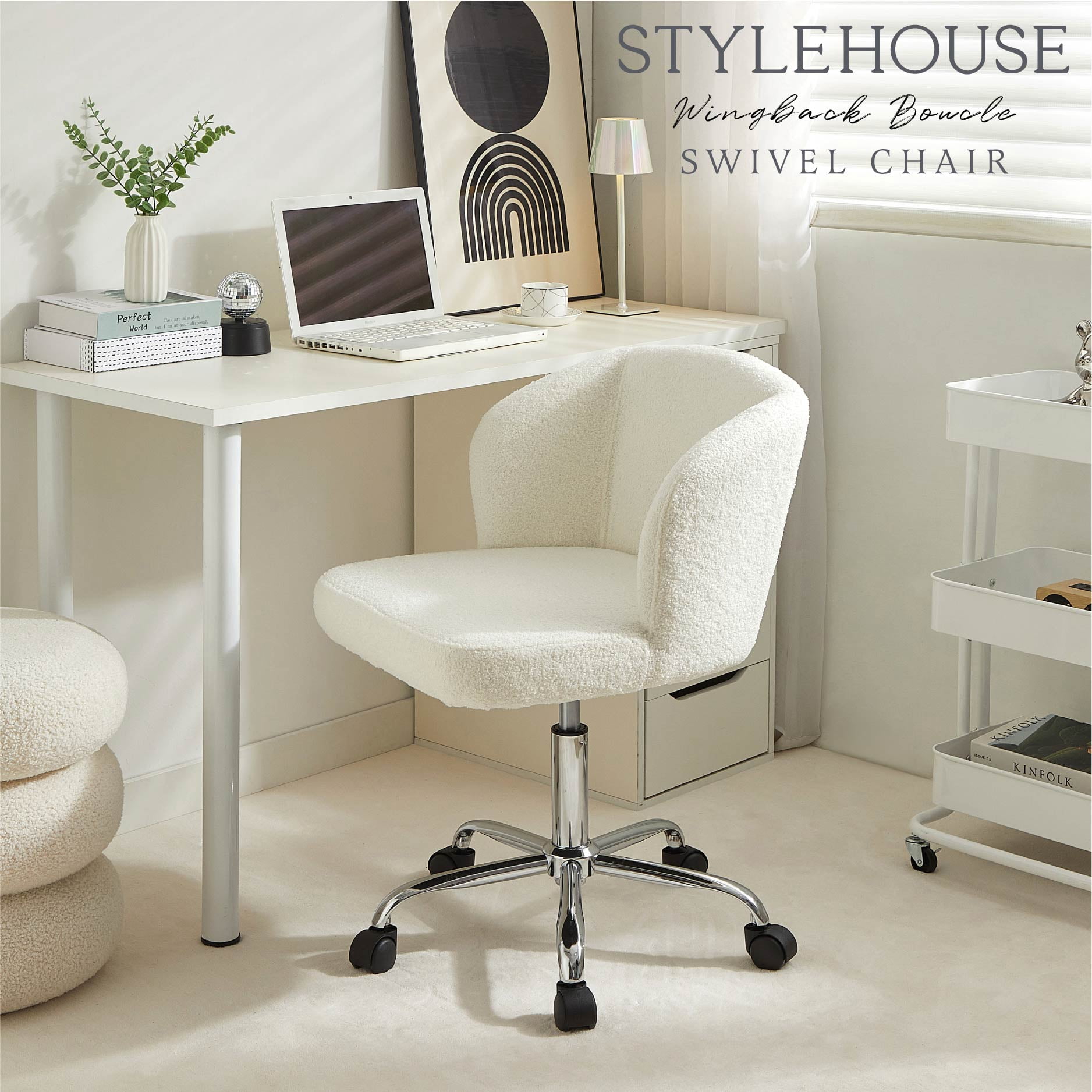 Stylehouse Boucle Wingback Swivel Desk Chair