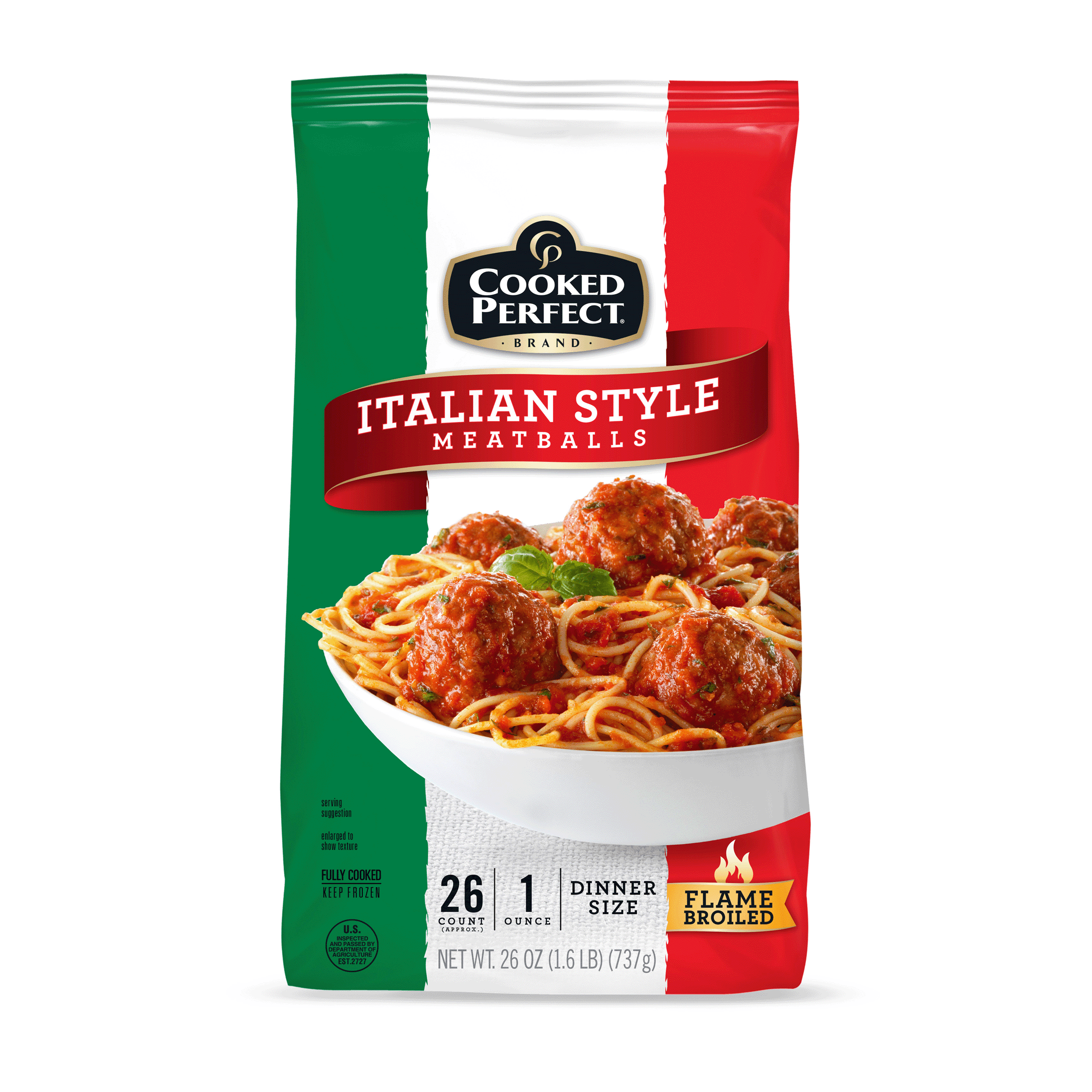 (2 pack) Cooked Perfect Frozen Italian Style Meatballs Fully Cooked 80% Lean/20% Fat 26 oz Frozen Plastic Bag