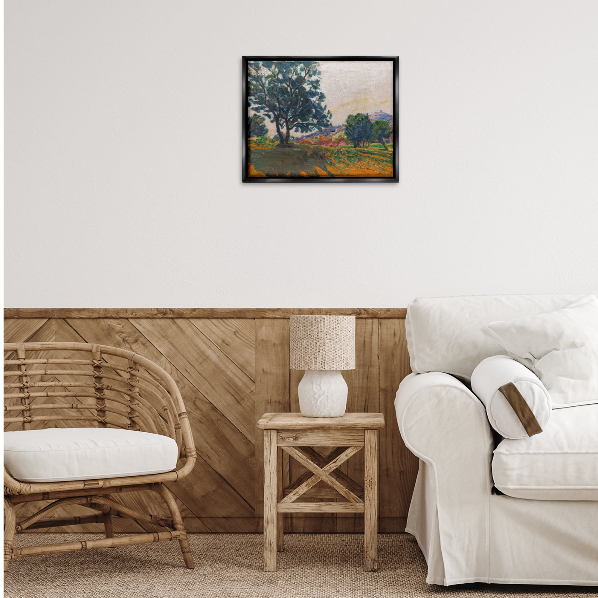 Stupell Industries Tree in Shadow Landscape & Nature Painting Black Floater Framed Canvas Art Print Wall Art, 21 x 17