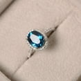 thumbnail image 3 of London blue topaz halo ring, oval blue gemstone, promise ring, 14k white gold, Handmade Gemstone Ring for Proposal, 3 of 4