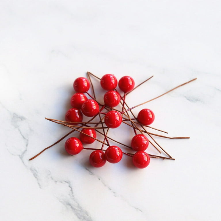 200pcs Simulation Berry Artificial Red Holly Berry Picks Stems
