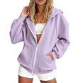 thumbnail image 2 of HJYCHN Hoodies for Women Solid Color Loose Fit Zip up Sweatshirts Hoodie Jacket with Pockets Long Sleeve Casual Sweatshirt for Women Purple_002 S, 2 of 4