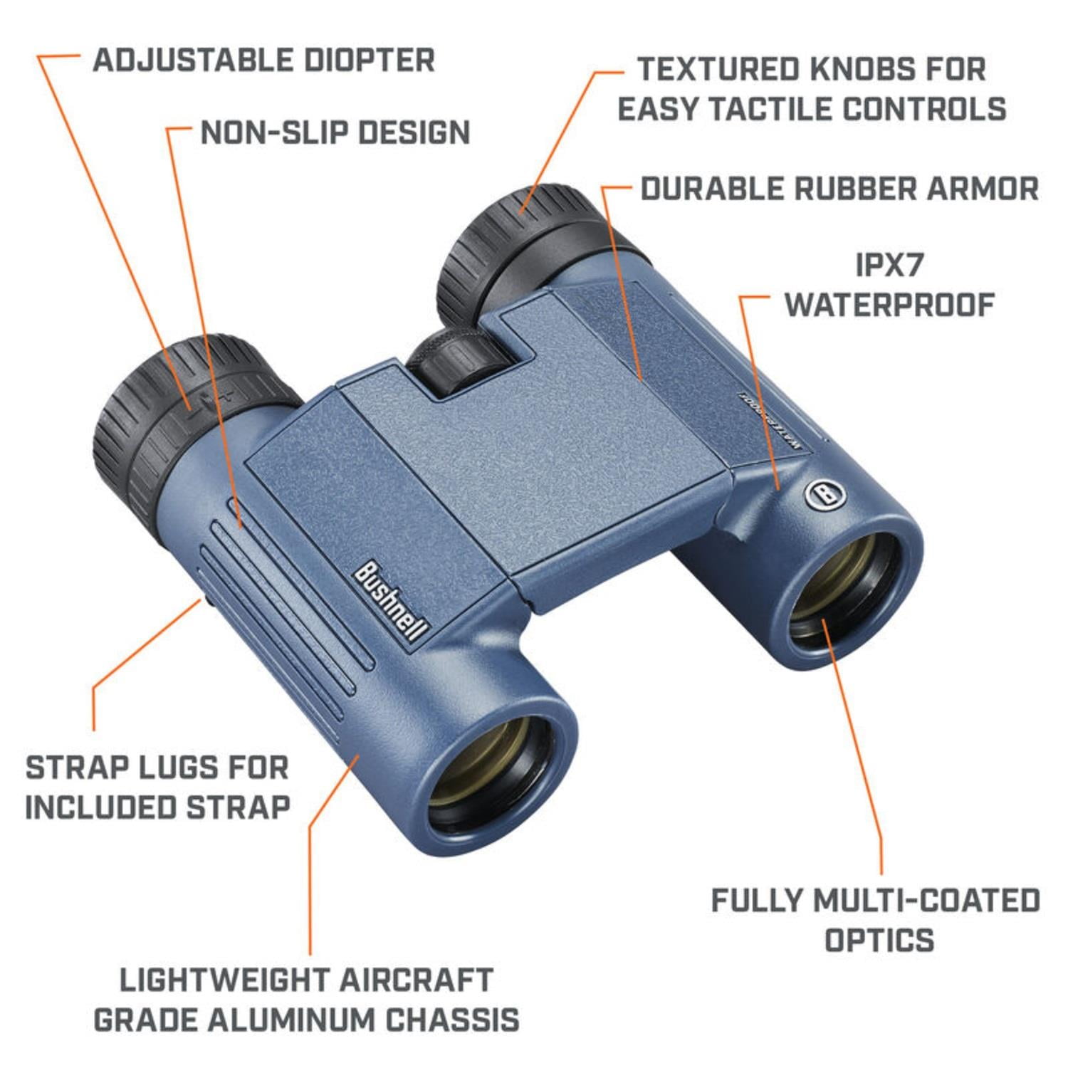 Bushnell H2O 8x25 Waterproof Binoculars, Dark Blue