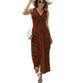 thumbnail image 2 of Maxi Dress Green Red Plaid Dress Checkerboard Trendy V Neck Design Bohemia Long Dresses Casual Oversized Vestido, 2 of 7