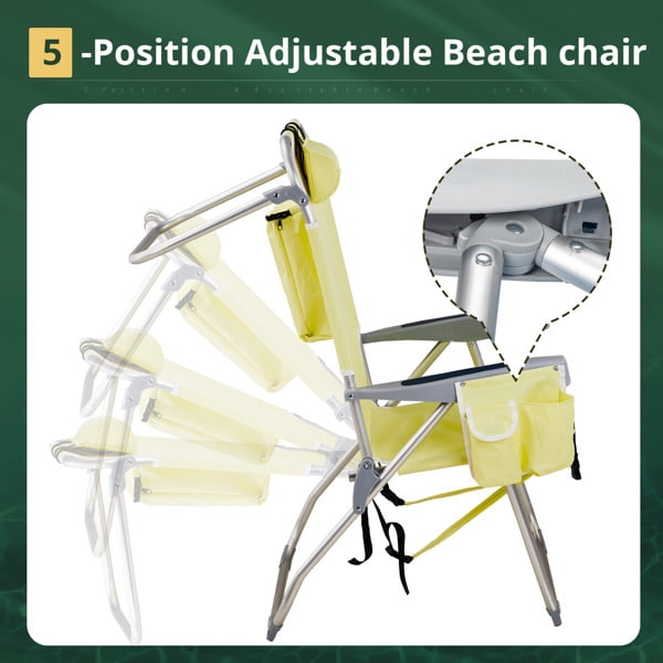Alvantor Folding Beach Chair with 5 Position Recline Aluminum Frame Cup Holder Storage Pouch Yellow