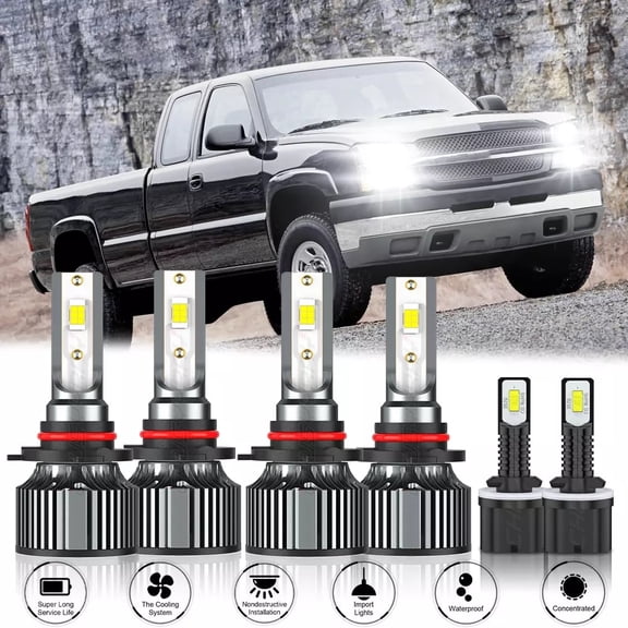 For Chevy Silverado 1500 2500 3500 1999-2002 6X LED Headlight High Low Beam Fog Light Bulbs Kti 6000K White