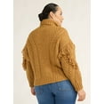 thumbnail image 5 of Scoop Women’s and Women's Plus Cable Knit Turtleneck Sweater with Fringe, Midweight, Sizes XS-4X, 5 of 5