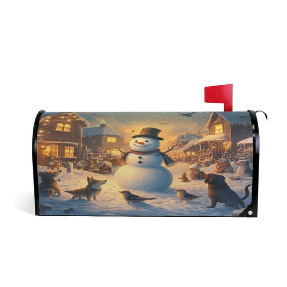 Mailbox Covers Magnetic Large Size 25.4x20.78 in Mailbox Wraps Post for Garden Yard Decor Snowman and Animals