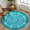 thumbnail image 2 of Round Rugs 5Ft, Teal Boho Round Area Rug Washable Indoor Throw Carpet, Vintage Ethnic Tribe Abstract Art Soft Non Slip Circle Rug for Cabinet Bathroom Home Decor Aesthetic, 2 of 8