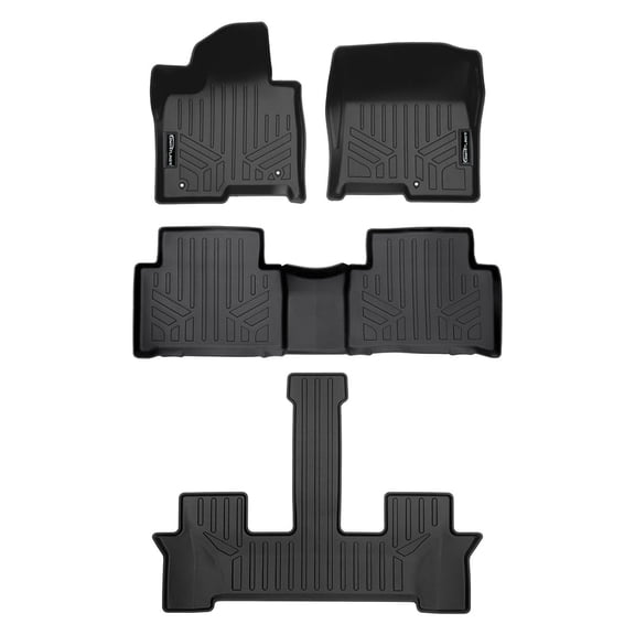 SMARTLINER All Weather Custom Fit 3 Row Black Floor Mat Liner Set Compatible With 2021-2023 Kia Sorento Hybrid