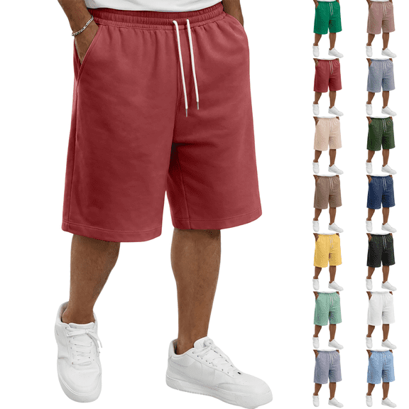 Baggy Athletic Shorts for Men Elastic Waist Drawstring Knee Length Relaxed Street Gym Lounge Short Pants Wine L