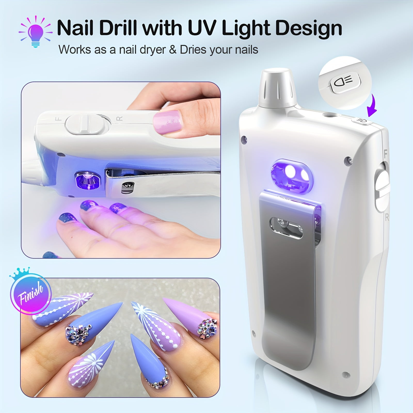 Professional Electric Nail Drill Machine - Portable, Low Noise, Sander File Kit,white