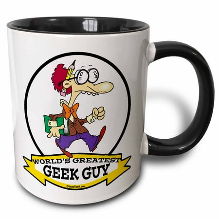 

3dRose Funny Worlds Greatest Geek Guy Cartoon - Two Tone Black Mug 11-ounce