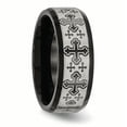thumbnail image 4 of Stainless Steel Brushed/Polished Black IP Laser Etched Pattern Ring 8 Size, 4 of 6