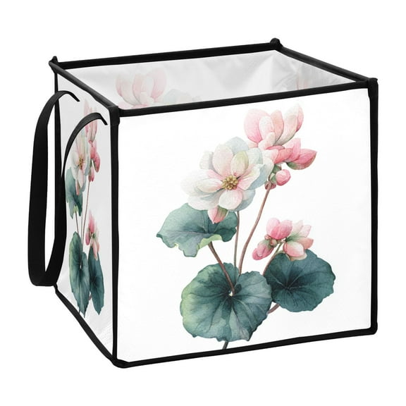 Home Organizer Foldable Fabric Storage Bin With Handle Watercolor Floral