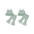 thumbnail image 4 of Mama's sunshine Little Girl Summer Set, Sleeveless Square Neck Ribbed Ruffled Tops with Decorative Buttons Flare Pants Baby Toddler Outfits, 4 of 10