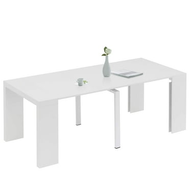 Ivinta Expandable Dining Table with Leaf, Modern Rectangular Wood Finish, up to 8 Person (Gloss White)