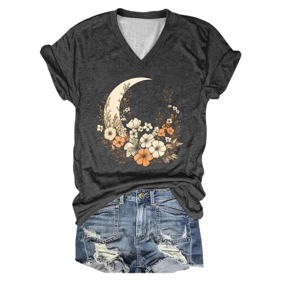 CONZONE Womens Summer T-Shirts Short Sleeve T Shirts for Women Casual V Neck Graphic Lightweight Tees Soft Cozy Tops