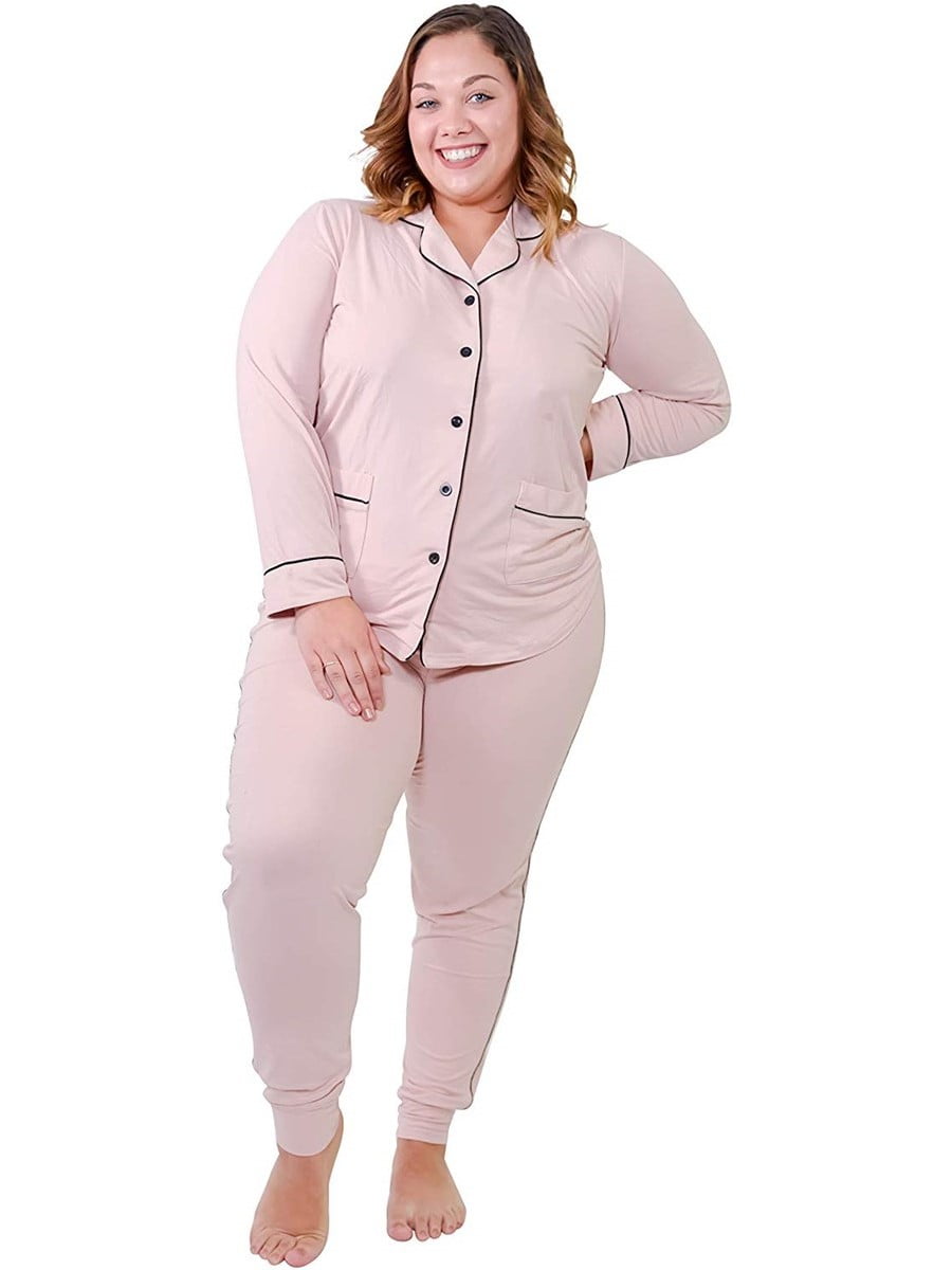 Body Touch Women Plush Pajamas Set Button Down Ultra Soft Lace 2 Piece