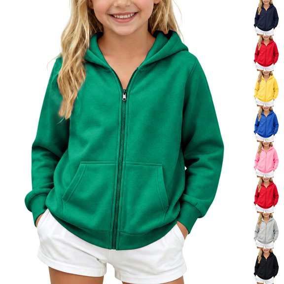Resicozy Hoodies for Girls Cute Zip Up Fleece Hooded Sweatshirt for Kids,Teen Fashion Casual Sweatshirts with Pockets Green S