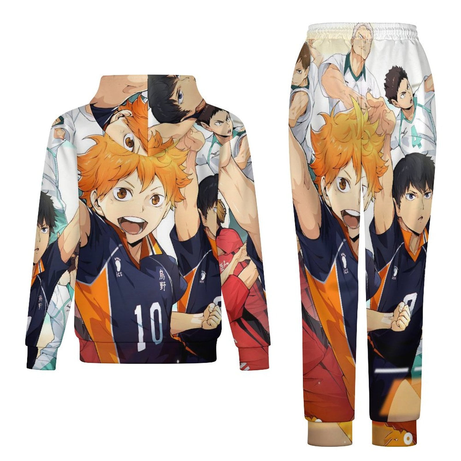 SZRXKJ Uniseks hoody met cartoon-demonfigurenprint, veelkleurig, van polykatoen, met broek, 2-delige kleding set, Grijs, 9-10 Jaar