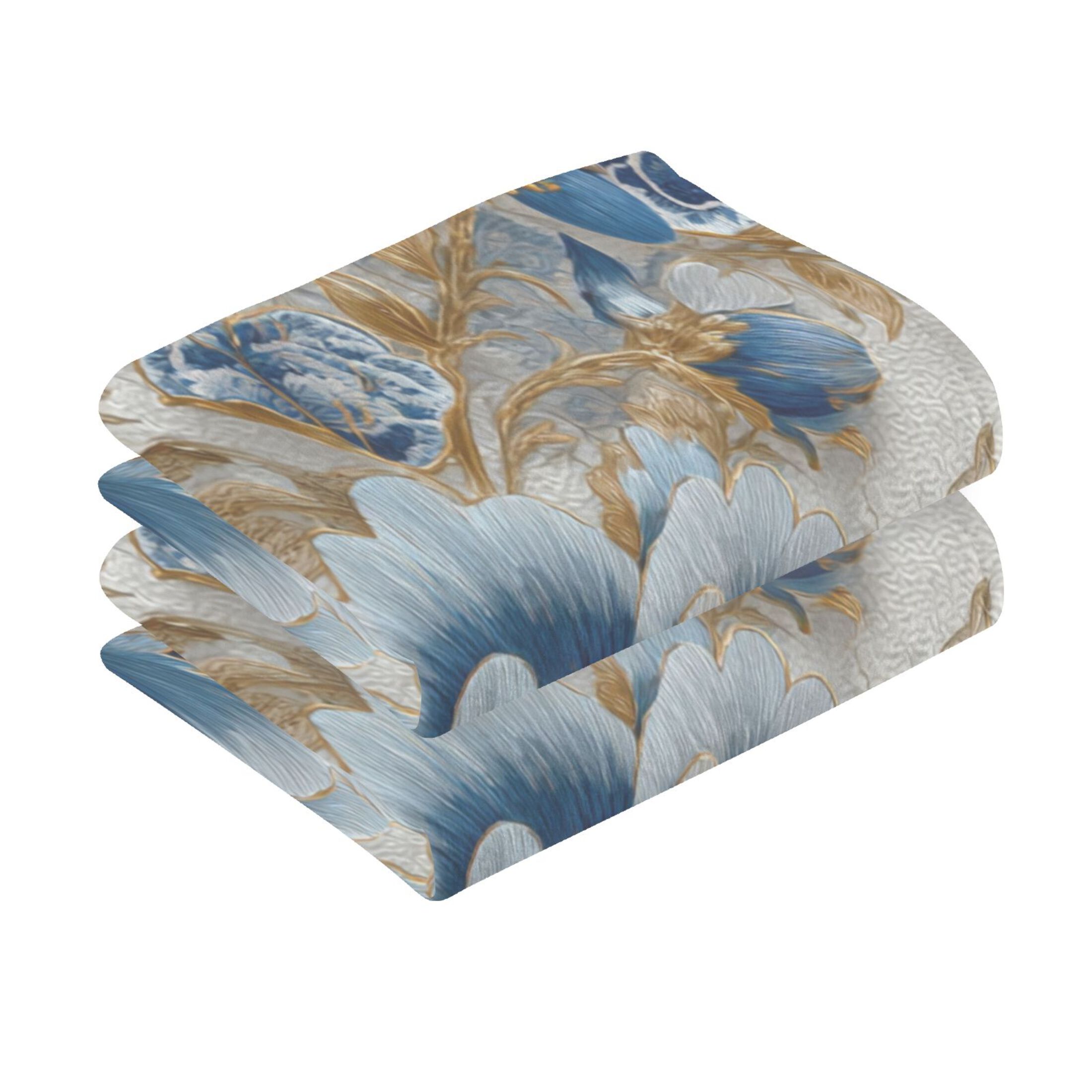 2 Pieces of Cotton Towel Face Towel Set Hand Towel Bath Towel Cotton Bath Towel Sets Blue White Flowers