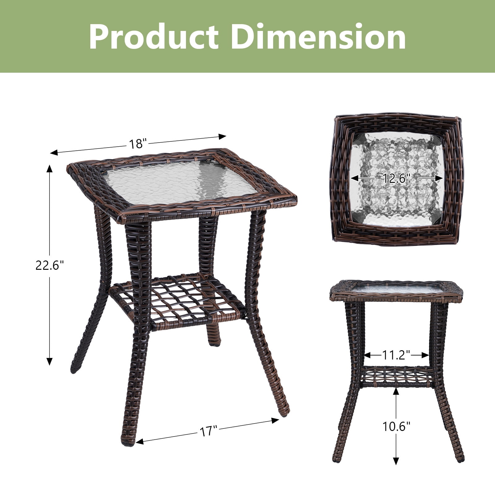 JOYMOR Outdoor Side Table with Storage Wicker, Patio Side Table with Tempered Glass Top End Table for Balcony Porch Deck