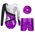 thumbnail image 2 of TiaoBug Leotards for Girls Gymnastics Shorts and Hairband Set Practice Jumpsuit Ballet Unitards Dance Bodysuit Purple 14, 2 of 5