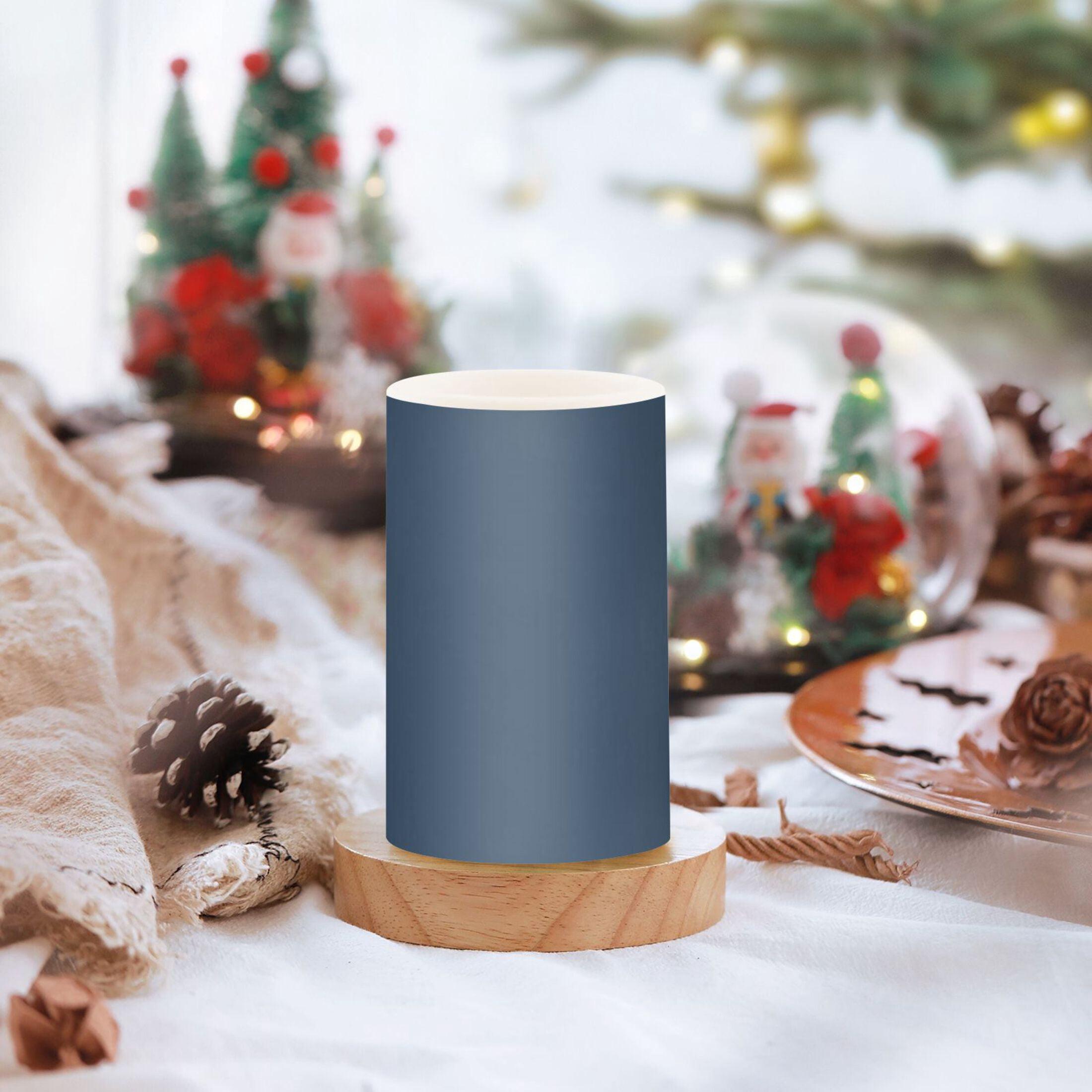 Navy Blue Flickering Flameless Candles Battery Operated with Remote Timer LED Pillar Candles Set of 2