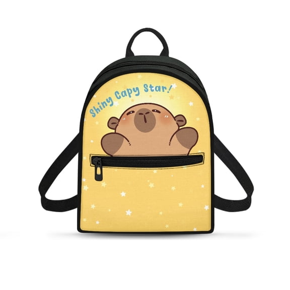 Eheartsgir Cute Capybara Star Print Small Backpack for Travel Shopping, Lightweight Small Backpack for Women Polyester Lots of Pockets Mini Backpack