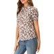 thumbnail image 4 of Blusa floral de manga corta con cuello atado y volantes para mujer Inspire Chic, color marrón, talla XS, 4 of 7