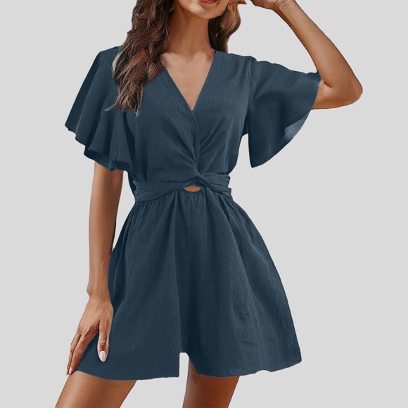 Stylish Women's Summer Jumpsuit Casual Wide Leg Romper with Flutter Sleeves for Daily Outings and Parties Comfortable Fashion Choice