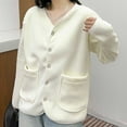 thumbnail image 6 of HAiming Women Plush Coats Fleece Long Sleeve V Neck Casual Solid Color Jackets Fall Winter Trendy Outwear Clothes, 6 of 7