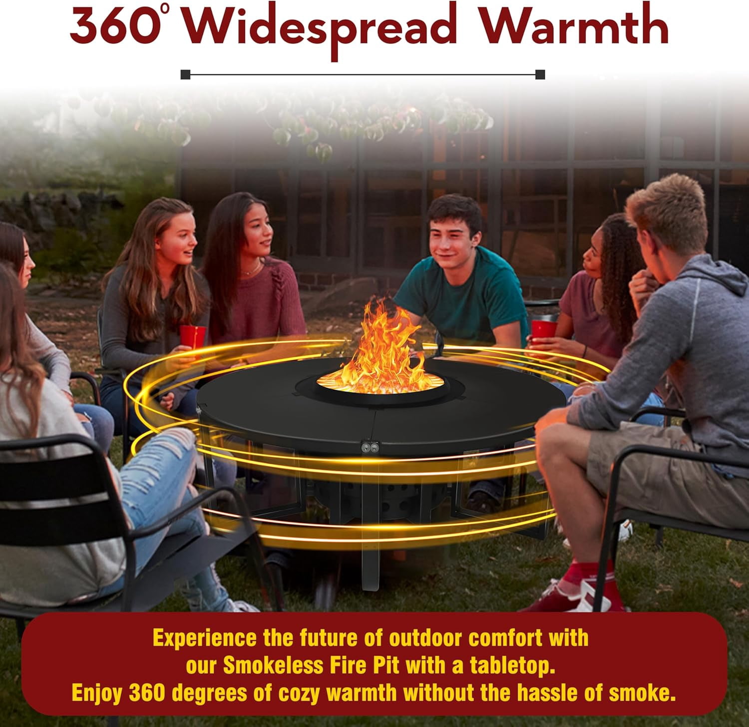 21.6 Inch Smokeless Firepit with Round Table Top - Efficient and Safe Bonfire Fire Pit - Perfect Smokeless Fire Pits for Outside Gatherings with Family and Friends