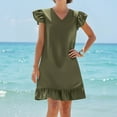 thumbnail image 2 of LOVZFMLL Robes d'Été pour Femmes 2025 Col en V Manches Courtes Ourlet à Volants Robe Courte Décontractée Ample Unie Robe de Plage Verte m, 2 of 7