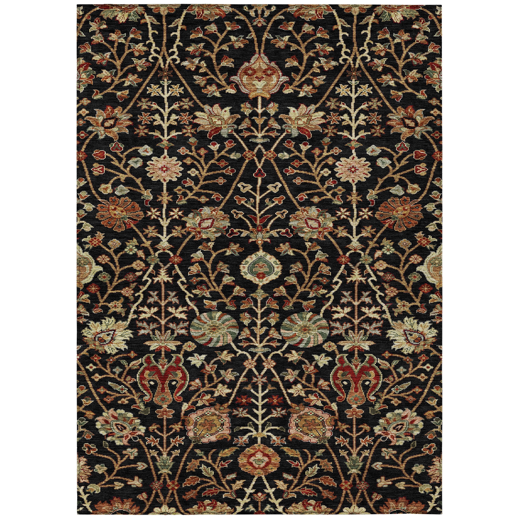 Addison Rugs Chantille Indoor/Outdoor Transitional Floral Black Washable Rectangle Rug, 5' x 7'6"