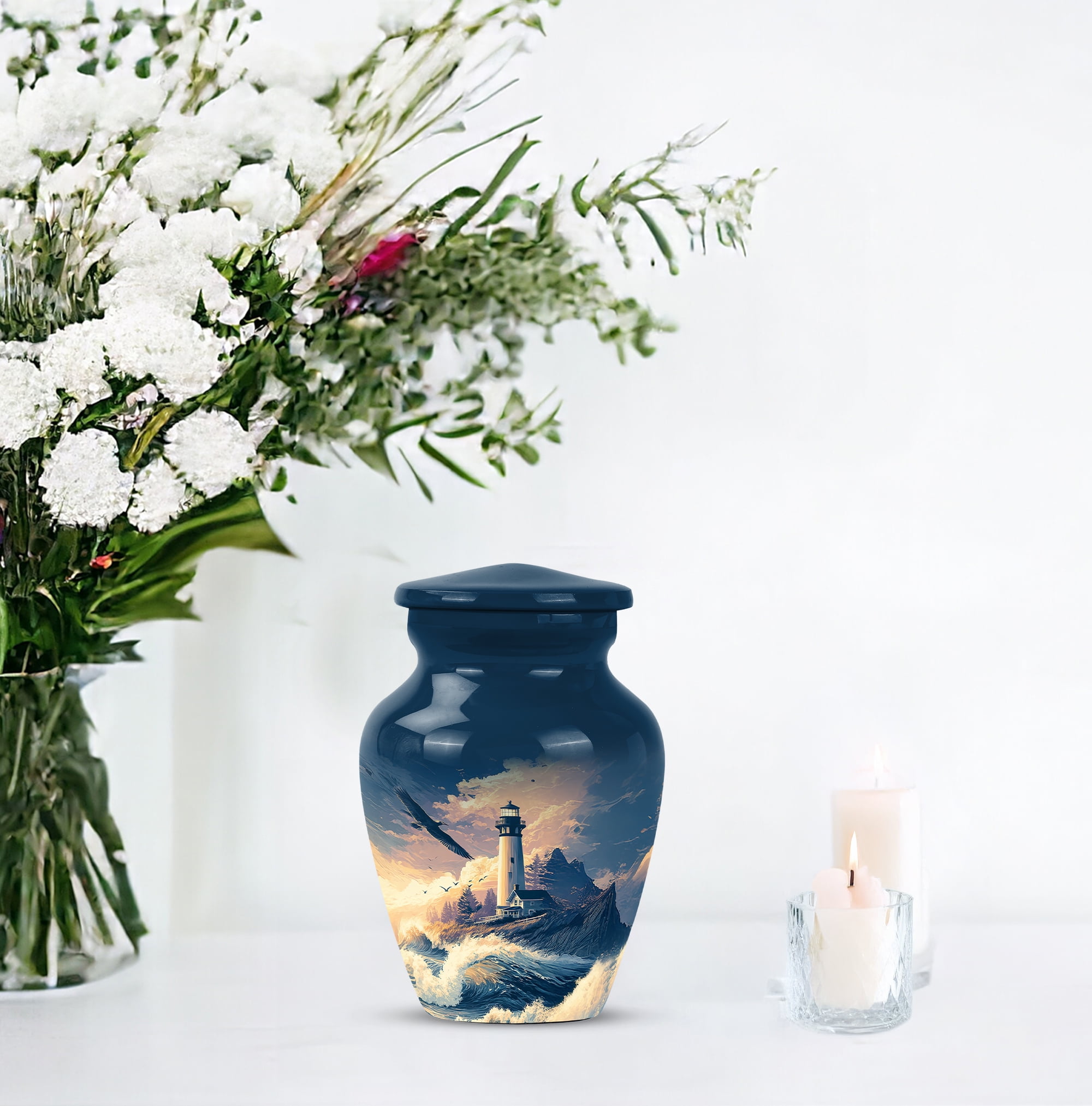 Lighthouse Small Keepsake Urn For Human Ashes For Male, Little Cloud Cremation Urn For Mom, Blue Urns For Human Ashes Adult Female Small, Miniature Funeral Ash Urns Mini, 3 Inch