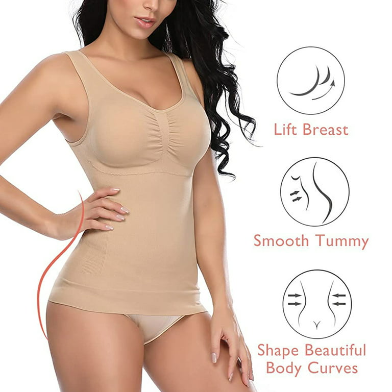 SLIMBELLE Womens Tank Tops with Built in Bra Camisoles Tummy Contol Shapewear  Cami Shaper Compression Top