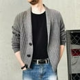 thumbnail image 2 of Mens Sweater - Autumn Winter Solid Color Lapel Single Knitted Cardigan Sweater Jacket, Casual Loose Business Style, Daily Office Wear, Soft Fabric, Men's Clothing, 2 of 7