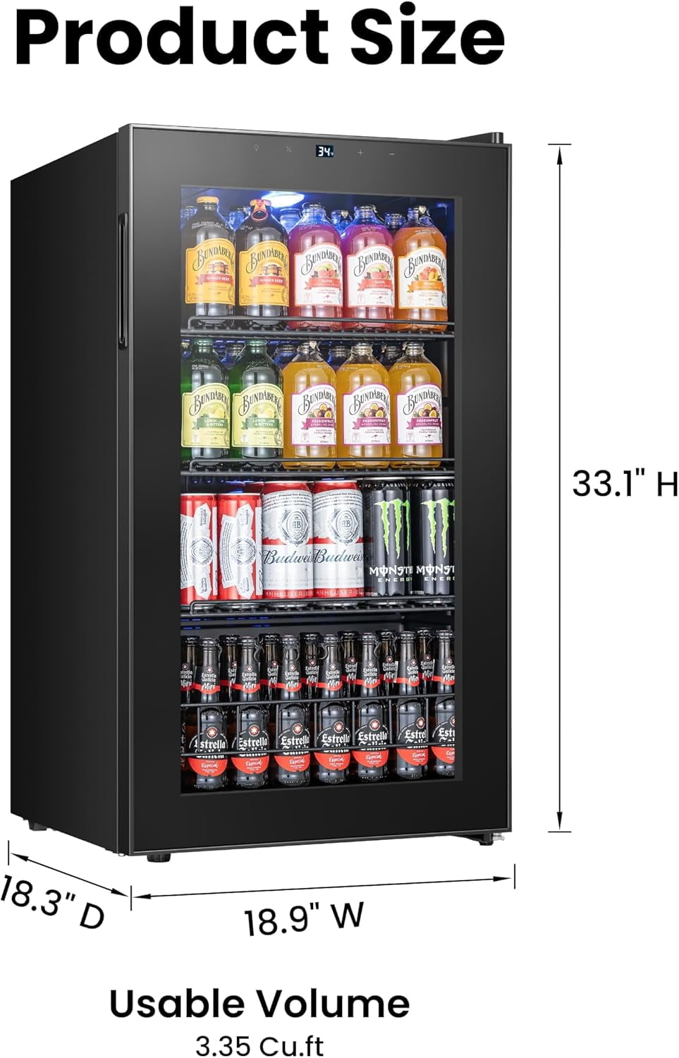 Yeego 136 Can Beverage Refrigerator Cooler, 3.4 cu.ft. Beverage Fridge with Glass Door for Home/Bar/Office, Black