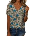 thumbnail image 1 of Blusa Zhyaj de manga corta con cuello en V y estampado floral bohemio para mujer, 1 of 6