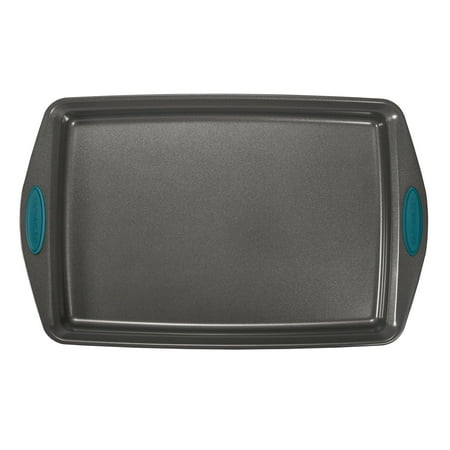 Rachael Ray - 3-Piece Nonstick Bakeware Cookie Pan Set with Silicone Grips - Gray with Marine Blue Grips