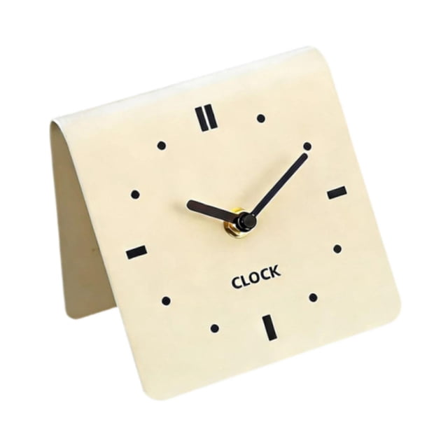 GROWTH TANK Desk Analog Clock Creative Square Non Ticking for Mantel Bedside Living Room Beige