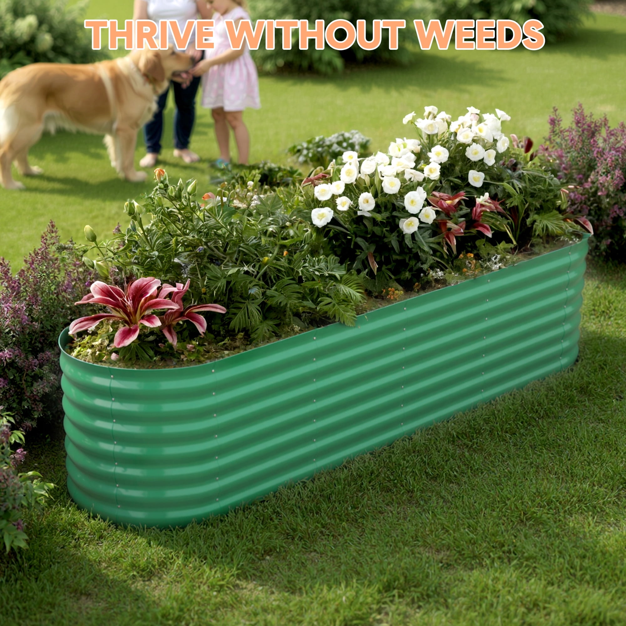 Heavy Duty 8x2x1.5 ft Galvanized Raised Planter Box, 18 Inch Tall Elevated Garden Bed for Backyard, Patio & Balcony, Durable Rustproof Metal Raised Garden Bed for Vegetables, Herbs and Flowers