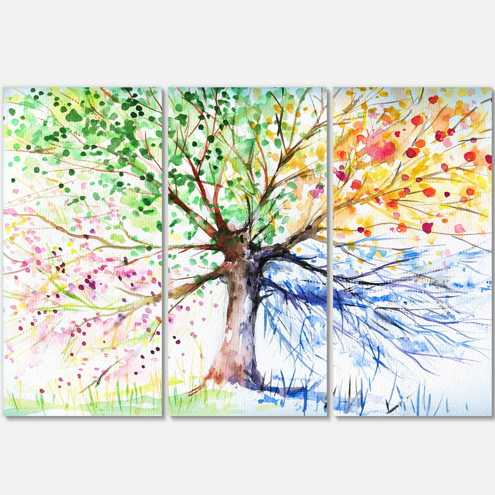 Designart 'Four Seasons Tree ' Multipanel Floral Metal Wall Art