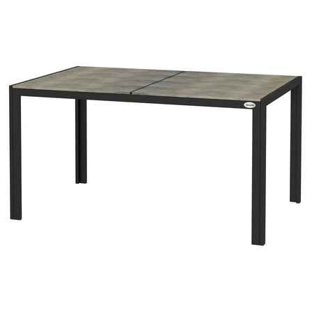 6-Seater Outdoor Dining Set - Gray Aluminum Patio Table - Contemporary Rectangular Garden Dining Table for Family Gatherings