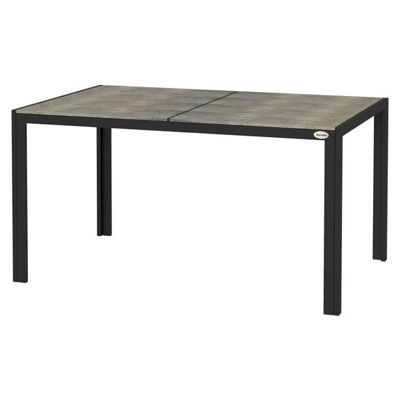 6-Seater Outdoor Dining Set - Gray Aluminum Patio Table - Contemporary Rectangular Garden Dining Table for Family Gatherings