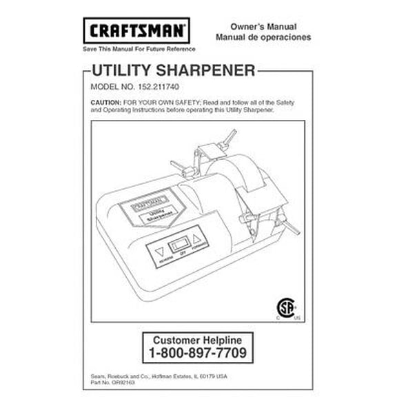 Instruction Manual ONLY for Craftsman 152.211740 Utility Sharpener Owners Instruction Manual REPRINT